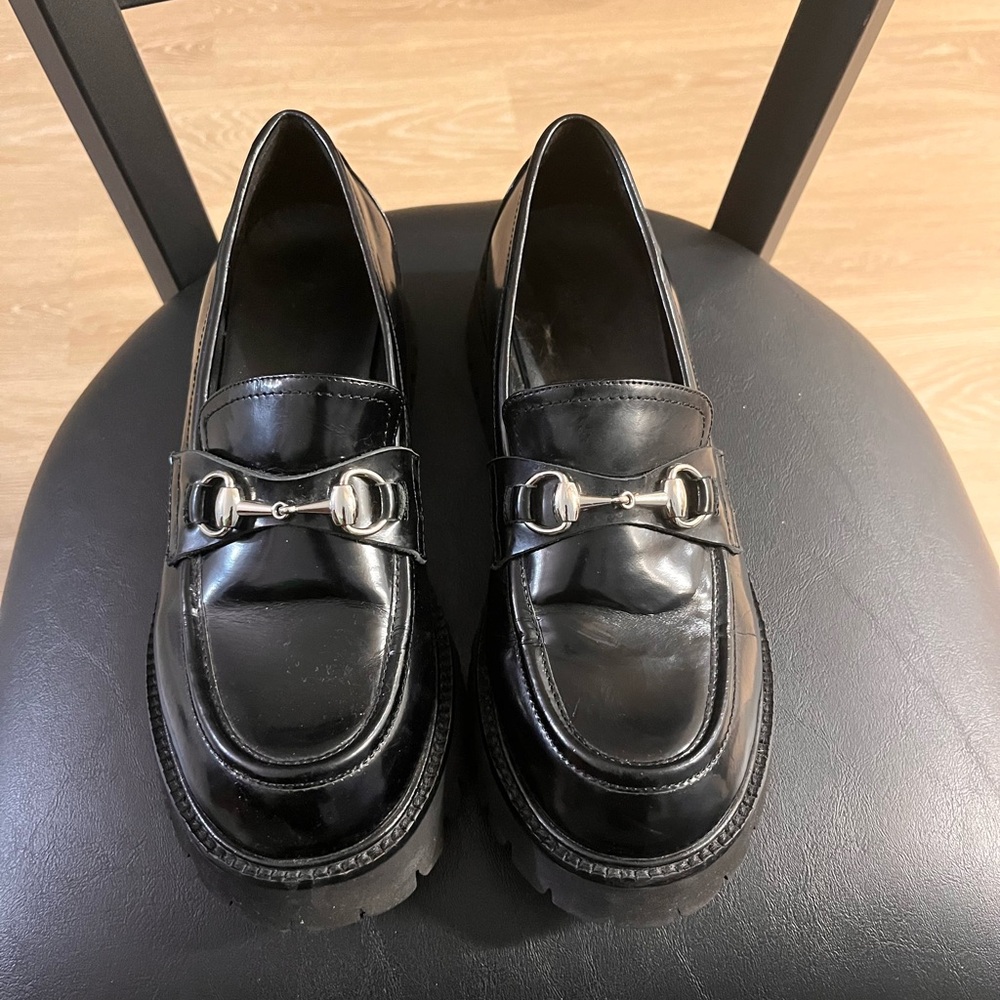 Black Loafers with Silver Buckle